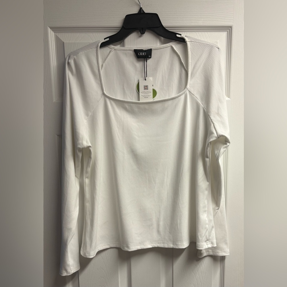 NWT Cider White Ribbed Square Neck Top Size 3XL